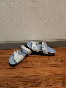 Birkenstock Birki's Womens Sydney Baby Blue & White Striped Sandals US 7 EU 38